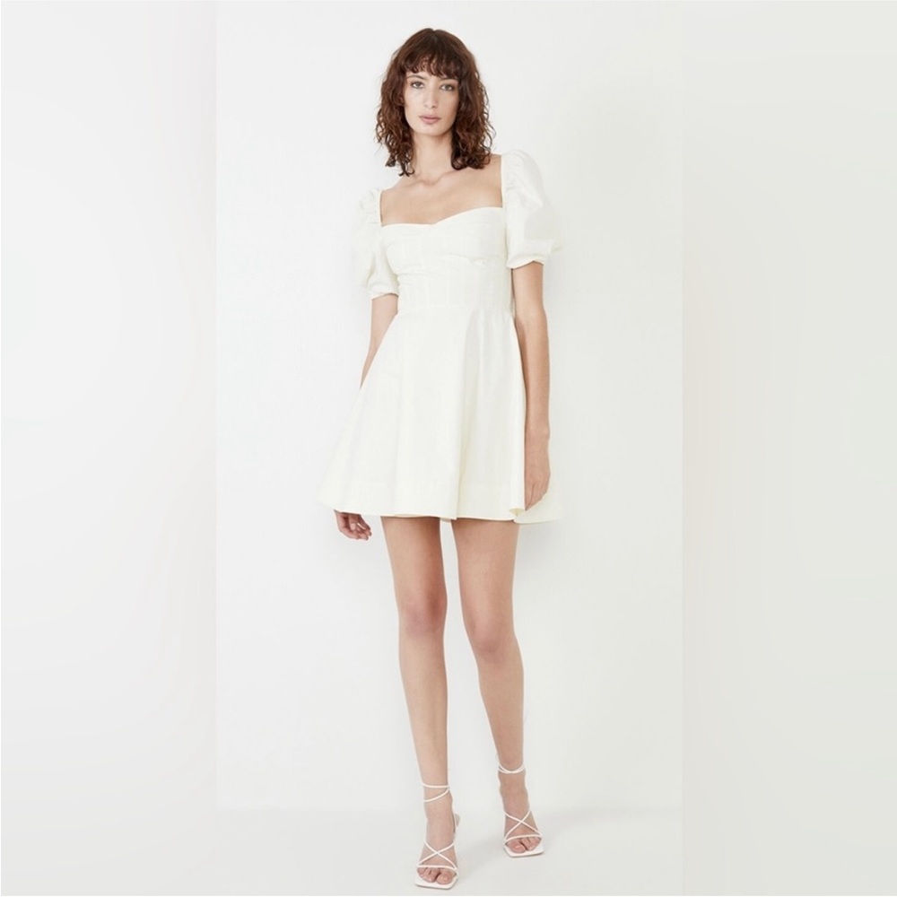 Bardot Yellow Puff-Sleeve Mini Dress